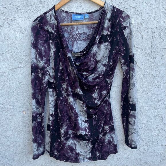 Y2K Purple Tie-Dye Long Sleeve Cowl Neck Top SZ XS Boho Grunge Fairy Goth - Picture 1 of 7